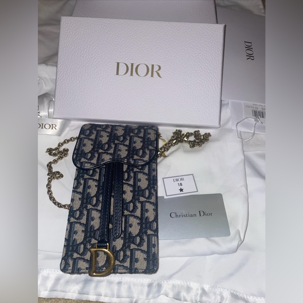 Christian Dior Vertical Saddle Pouch Blue Dior Oblique Jacquard